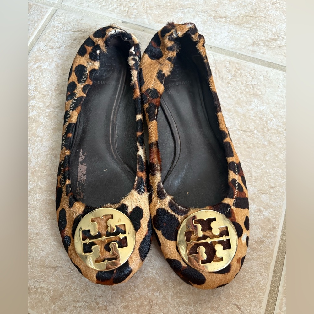 Tory Burch Reva leopard print calf hair ballet flats girls size 3